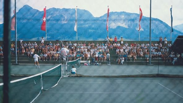 People watching a Tennis match near Hotel Liebes Rot Flueh