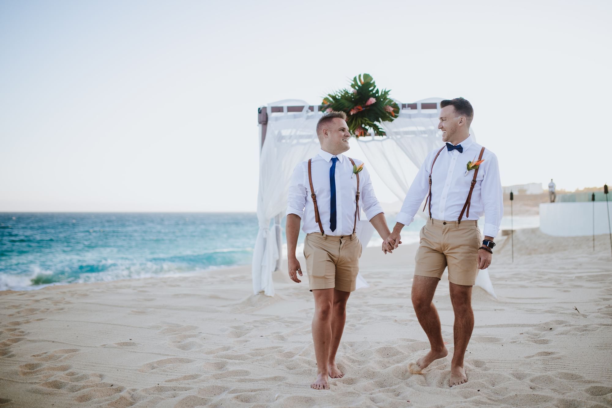 Two groomsmen at the beach near Marquis Los Cabos