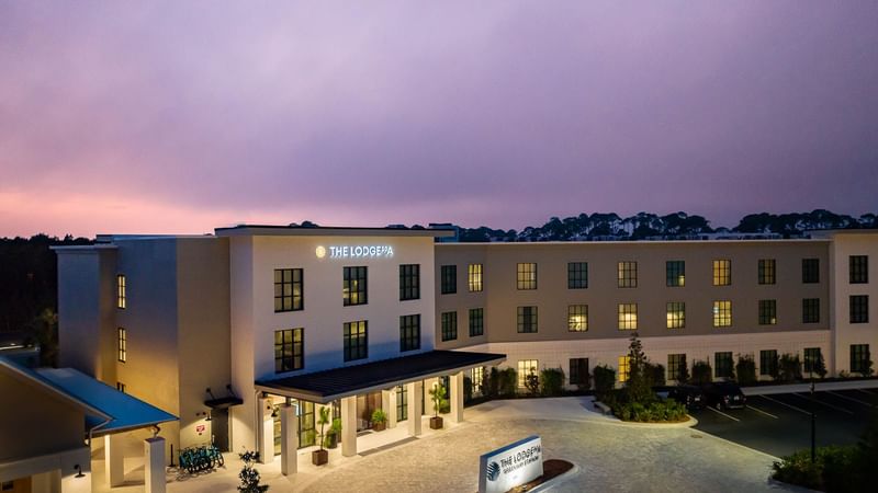 The Lodge 30A- Front Exterior at Dusk