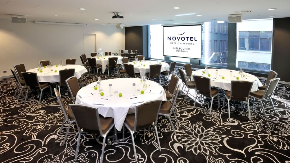Banquet tables in Australian room 1 at Novotel Melbourne