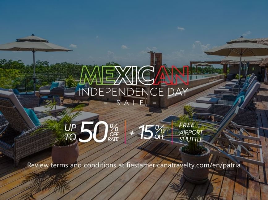 Mexican Independence Day Up to 50% off poster at The Explorean Resorts