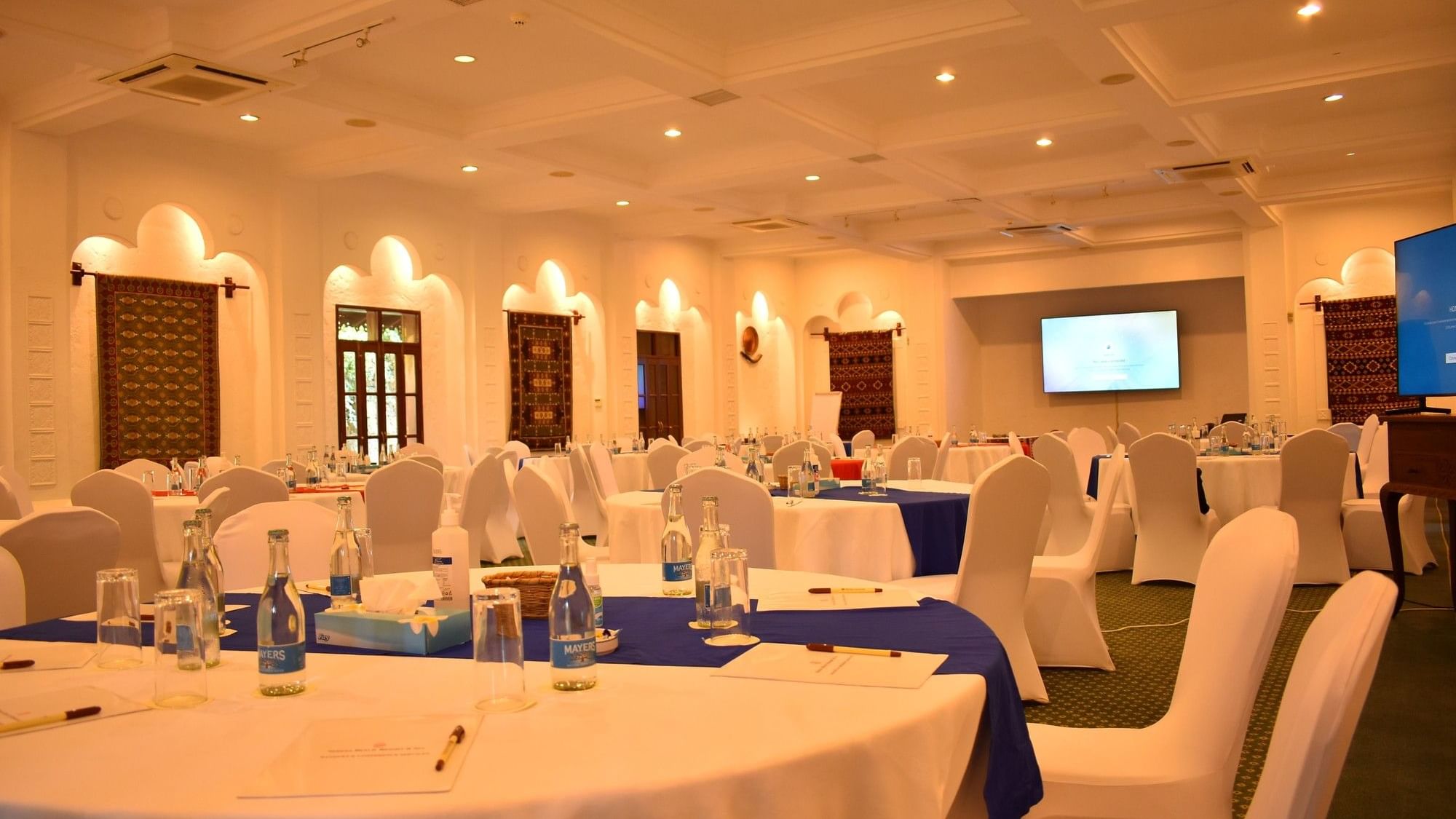 Banquet hall set up for an event at Baobab in Serena Beach Resort & Spa Mombasa.