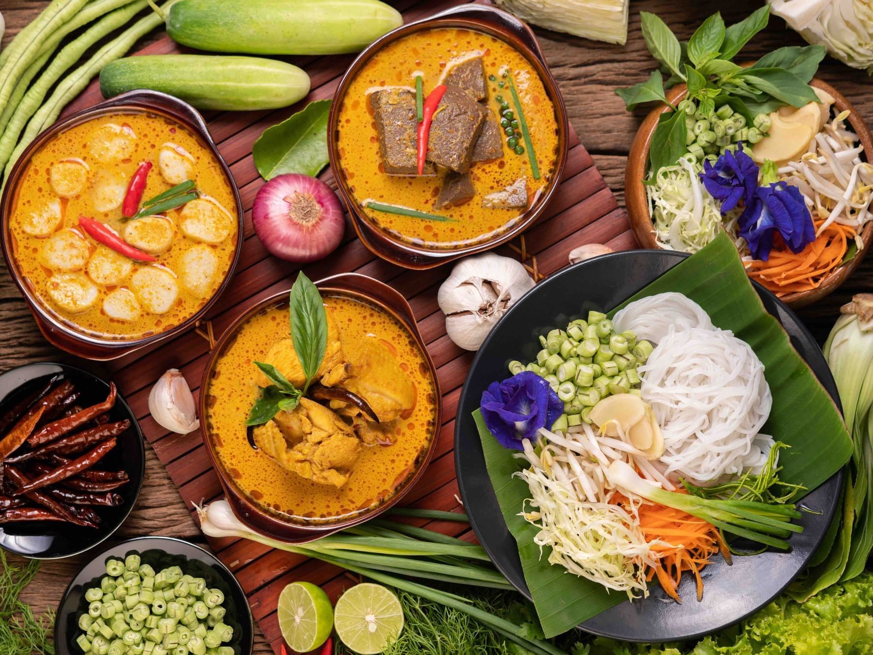 Chicken red curry with dried chilies, basil, cucumber & long beans cuisine served at Danna Langkawi Hotel