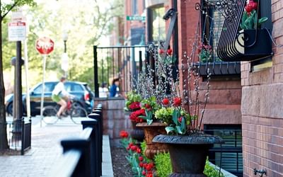 Exterior of building with flowers 