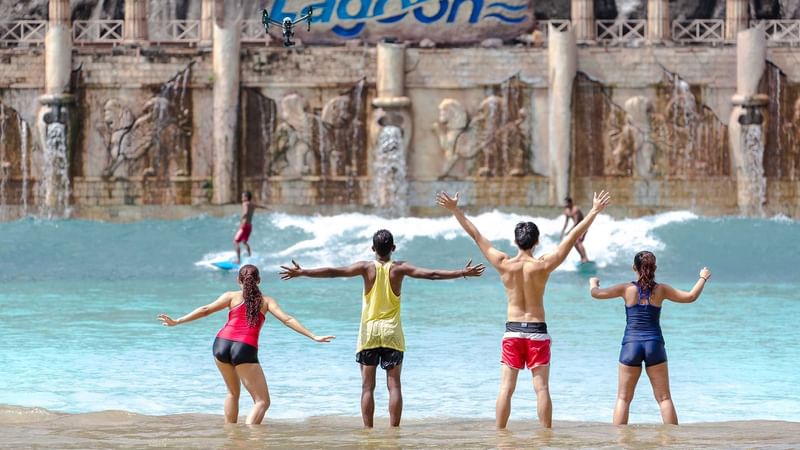 Friends posing at the waterpark near Sunway Resort