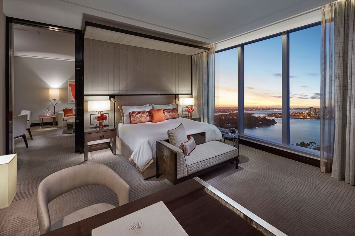 Interior of deluxe villa bedroom at Crown Hotel Perth