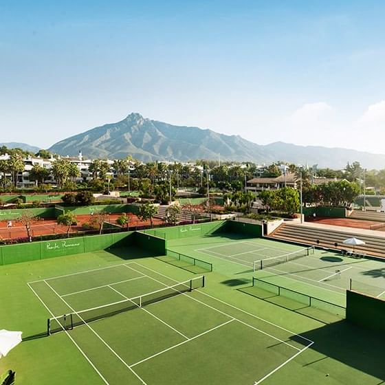 Aerial view of the tennis court at Marbella Club Hotel
