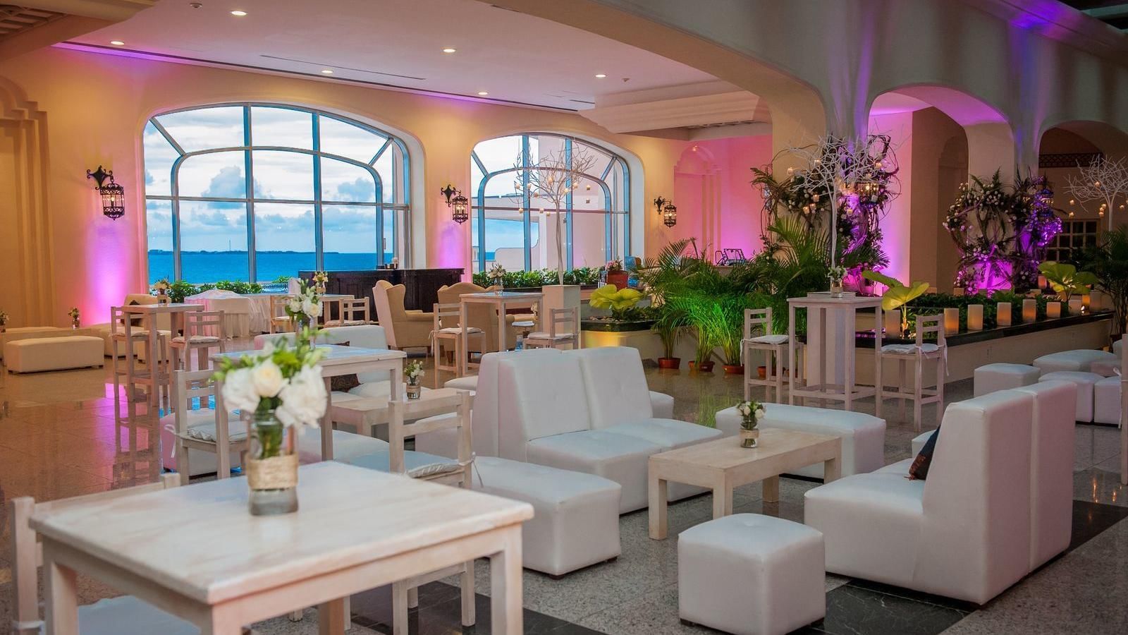 Lounge area in Coral Gallery Ballroom at Live Aqua Resorts