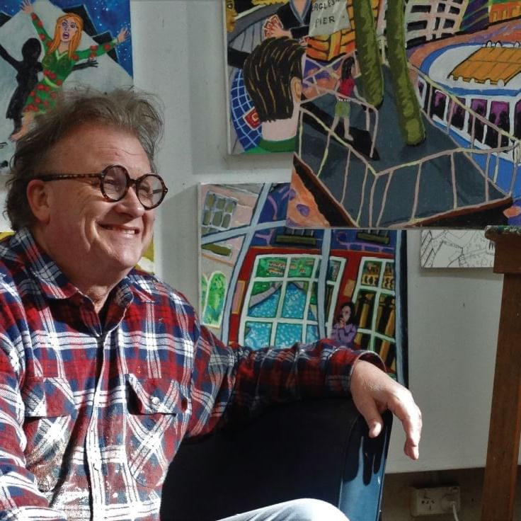 British-Australian artist Bernard Ollis posing at Sofitel Brisbane Central