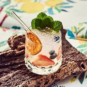 Closeup of a cocktail with mint leaves at Marbella Club