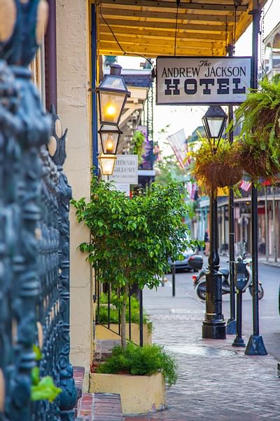 Hotel signboard at the entrance of Andrew Jackson Hotel
