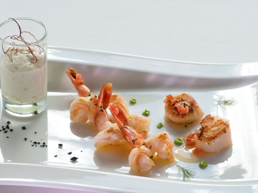 Grilled prawn plate served at Hotel & apartments kirchbuehl