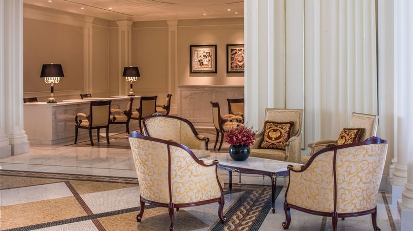 Lounge area of Premier Versace Club Room at Palazzo Versace