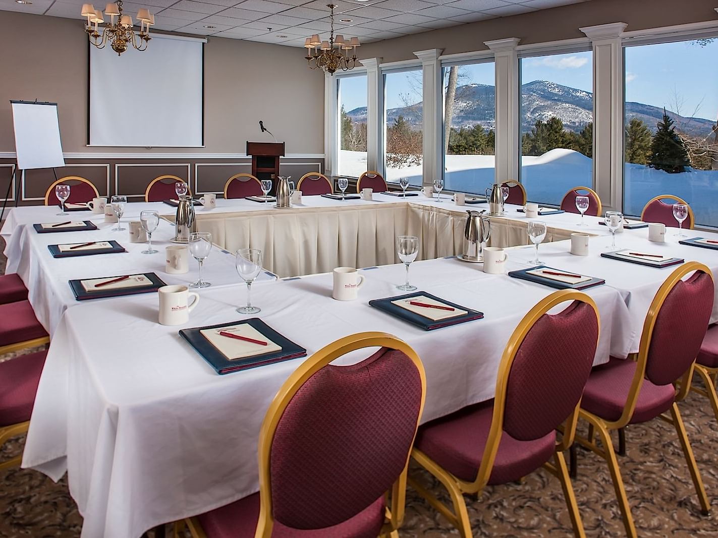 Hallow table arranged for meeting at White Mountain Hotel