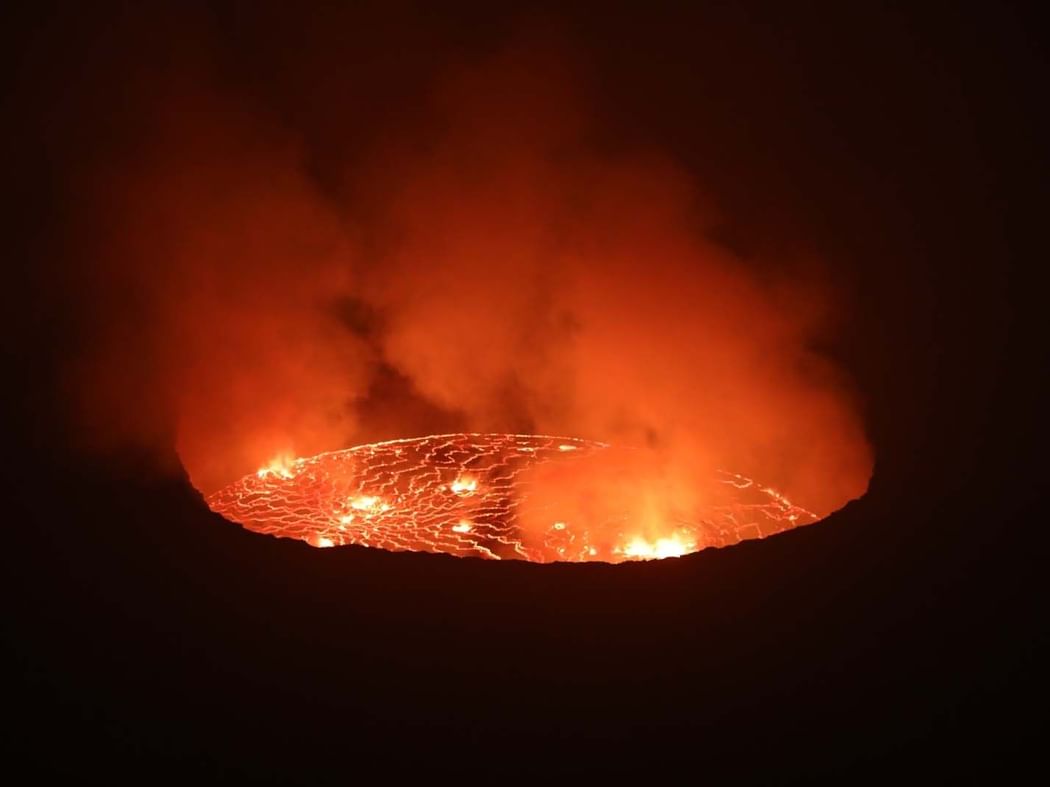 Hot lava in a volcano near Goma Serena Hotel