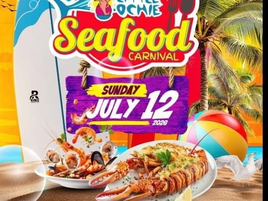 Little Ochie Seafood Carnival promo banner featuring a platter of grilled lobster and shrimp at Jamaica Pegasus Hotel