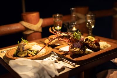 Close-up of a seafood meal served at Cala de Mar