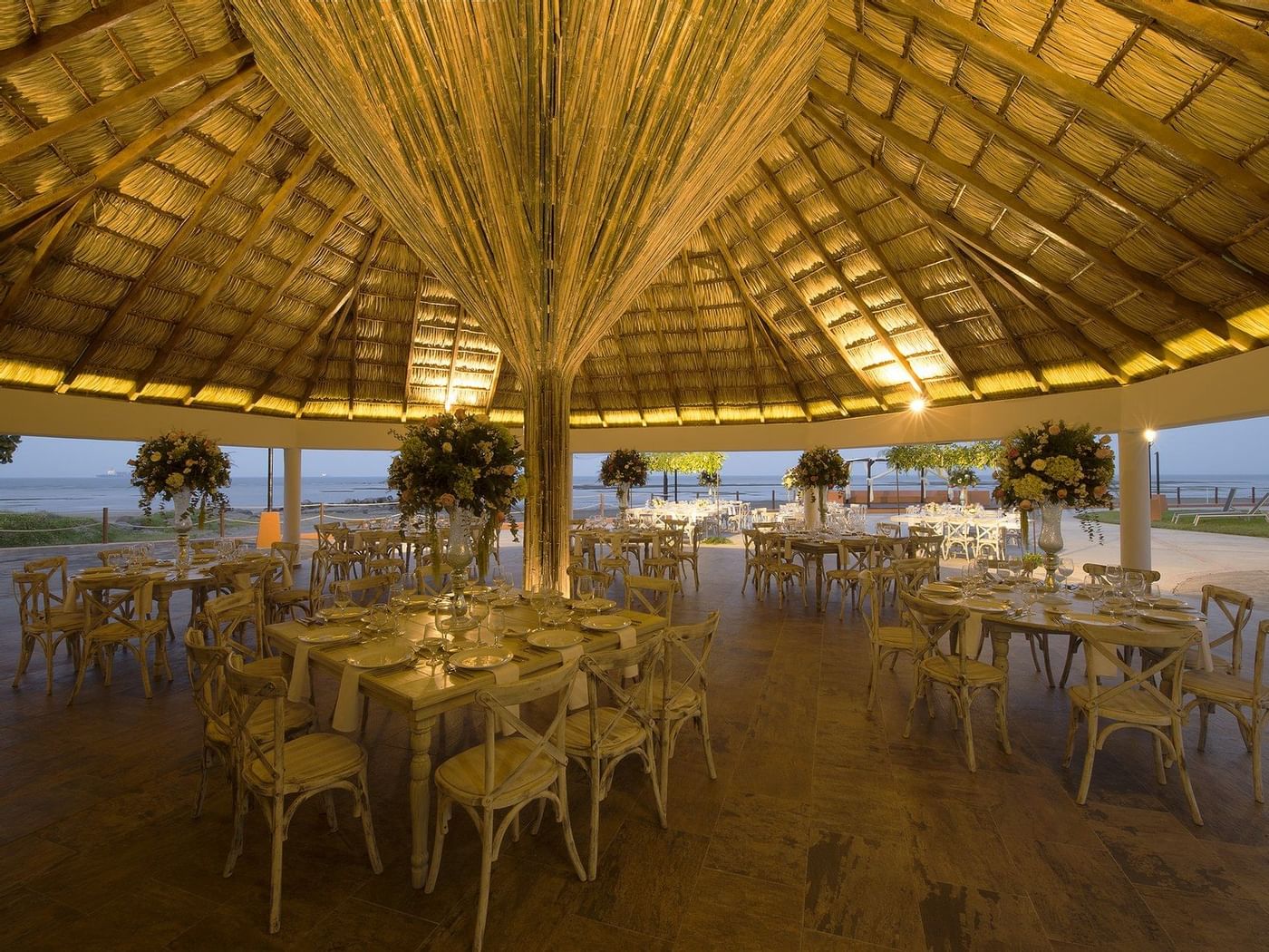 An outdoor wedding table setup at Grand Fiesta Americana