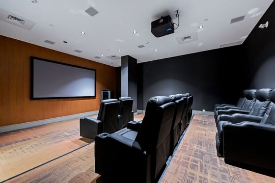 View of seating arrangement in a theatre room at ReStays Ottawa
