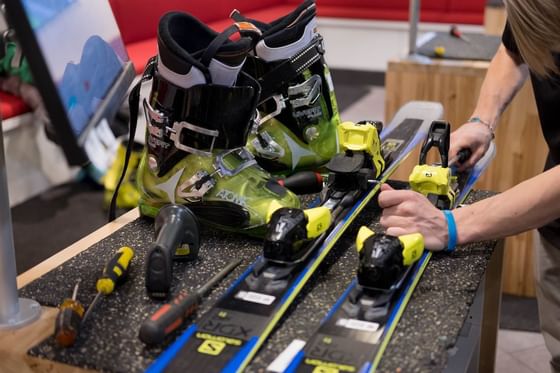 Pair of ski boots at Sports Shop 
 in Stein Eriksen Lodge