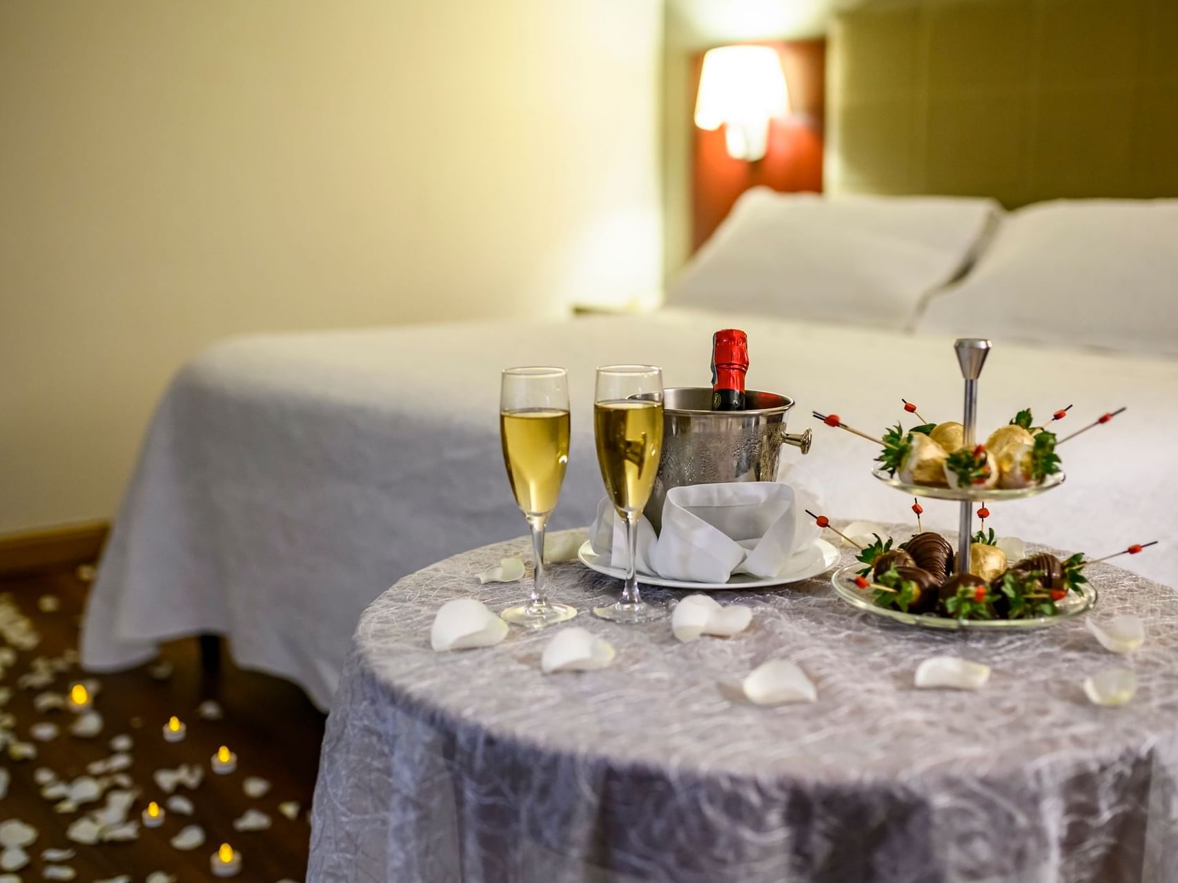 Guestroom decorated for wedding night at Bogotá Plaza Hotel