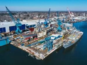 Aerial view of Bath Iron Works shipyard near Ogunquit Collection