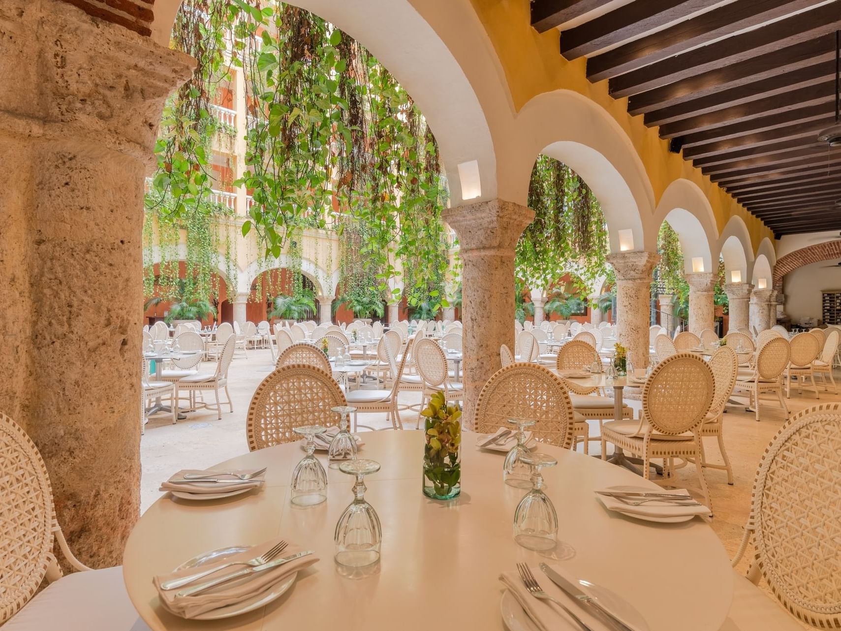 Dining area of the Harry Sasson restaurant at the Charleston Santa Teresa Hotel in Cartagena.