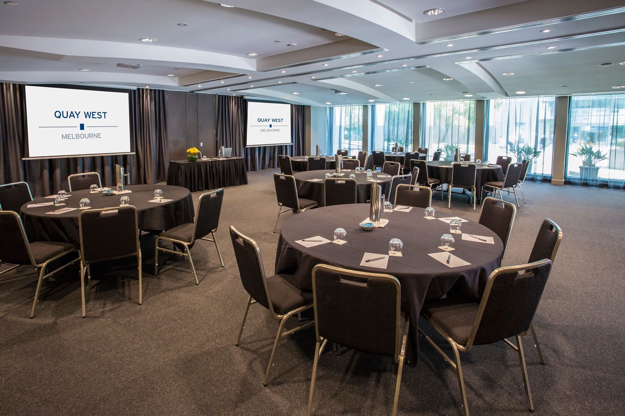 Banquet table arrangement in Southbank 1 & 2 Meeting Room at Quay West Suites Melbourne
