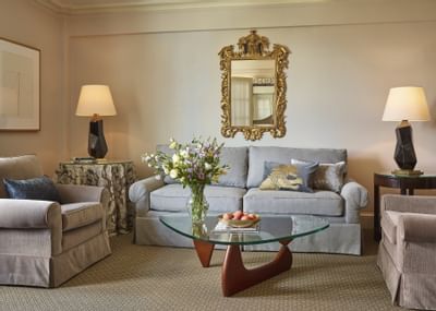 Living room with sofas in One-Bedroom Suite at The Eliot Hotel