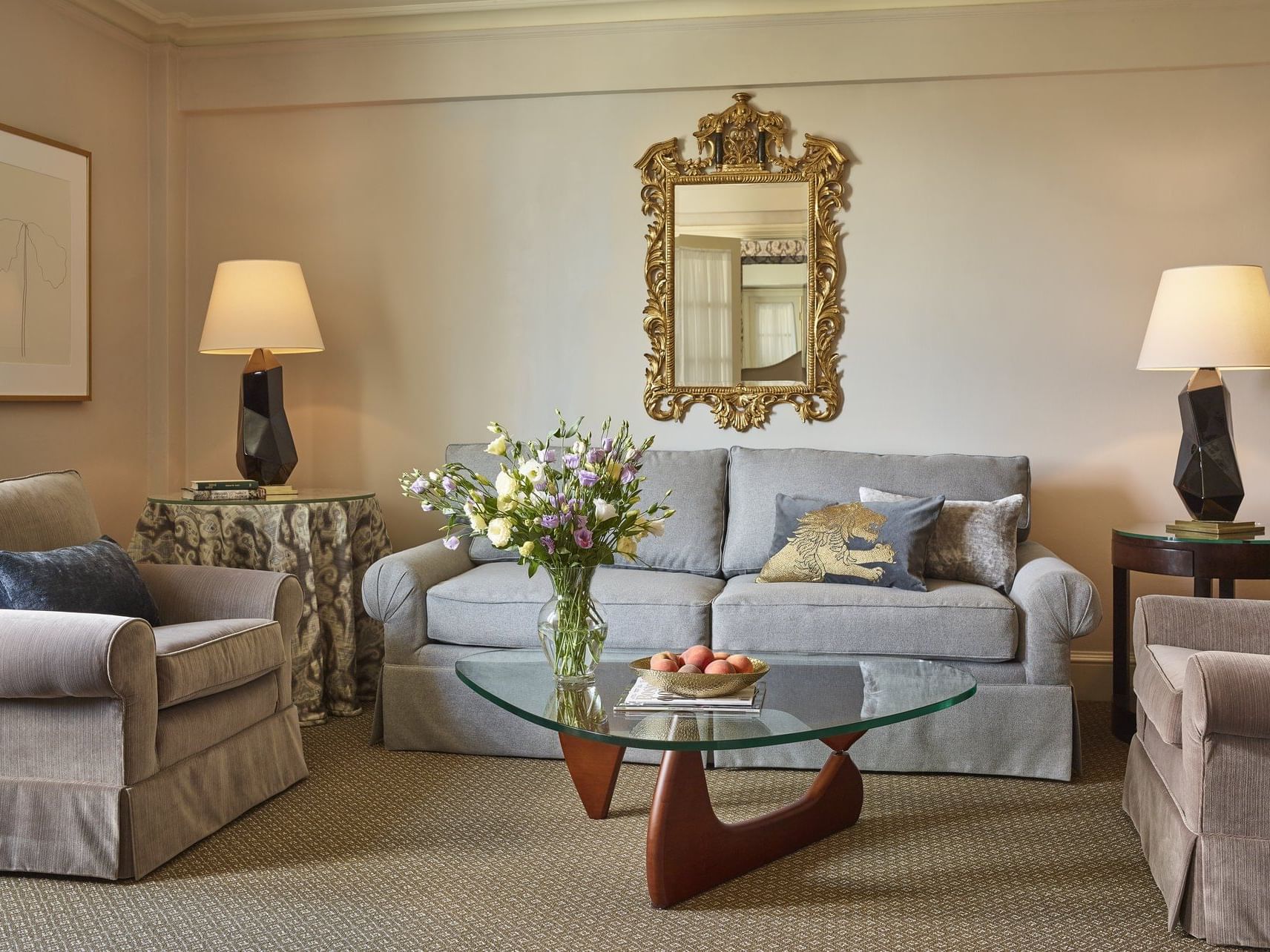 Living room with sofas in One-Bedroom Suite at The Eliot Hotel