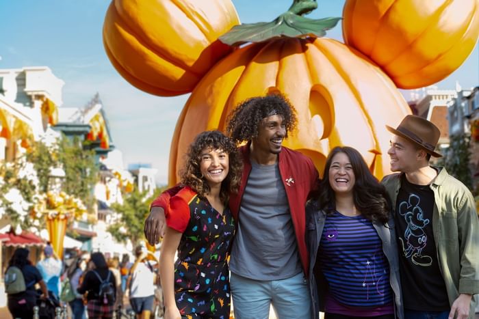 People taking pictures in Disneyland Resort Halloween near Anaheim Portofino Inn & Suites