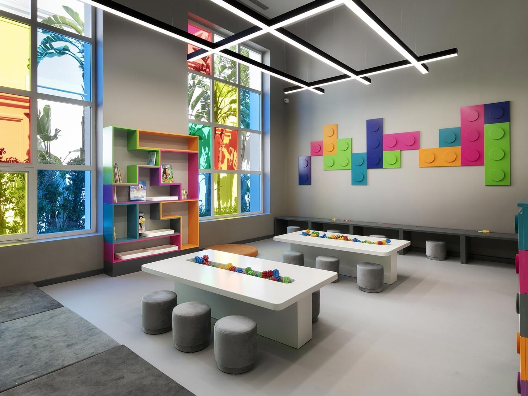 Modern indoor playroom with toys in Tini Kids club at Titanic Deluxe Golf Belek