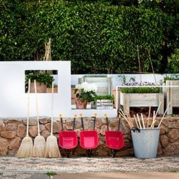 Garden tools kept in a corner at Marbella Club