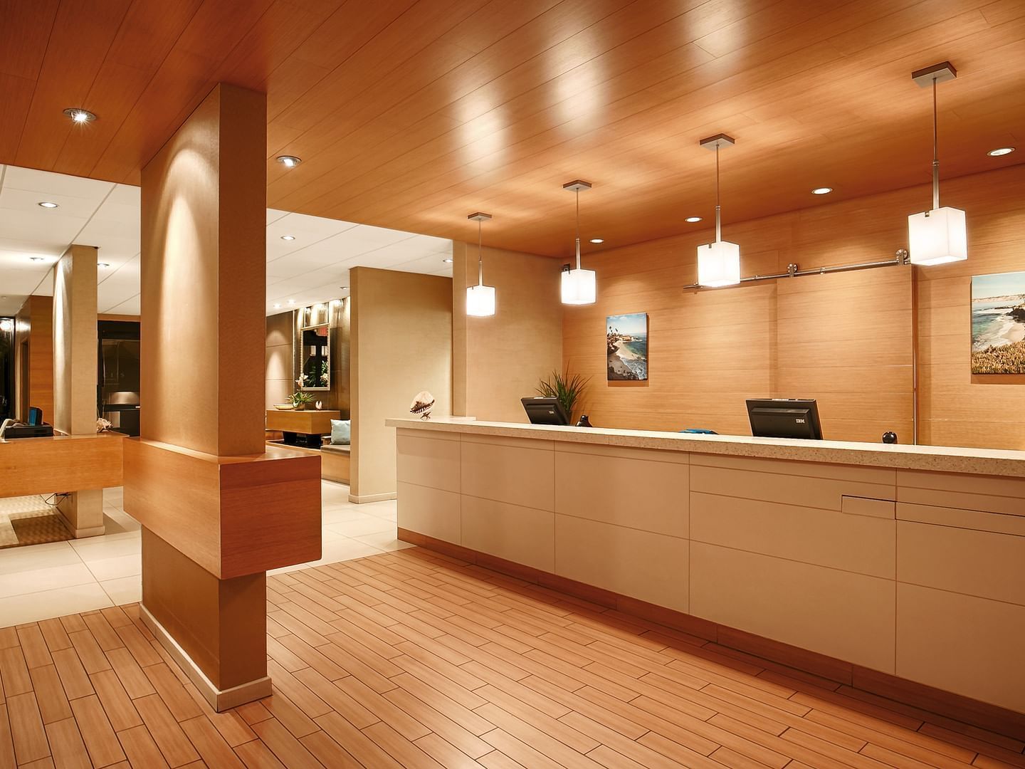 Wooden interior in the Front desk, Inn by the Sea at La Jolla