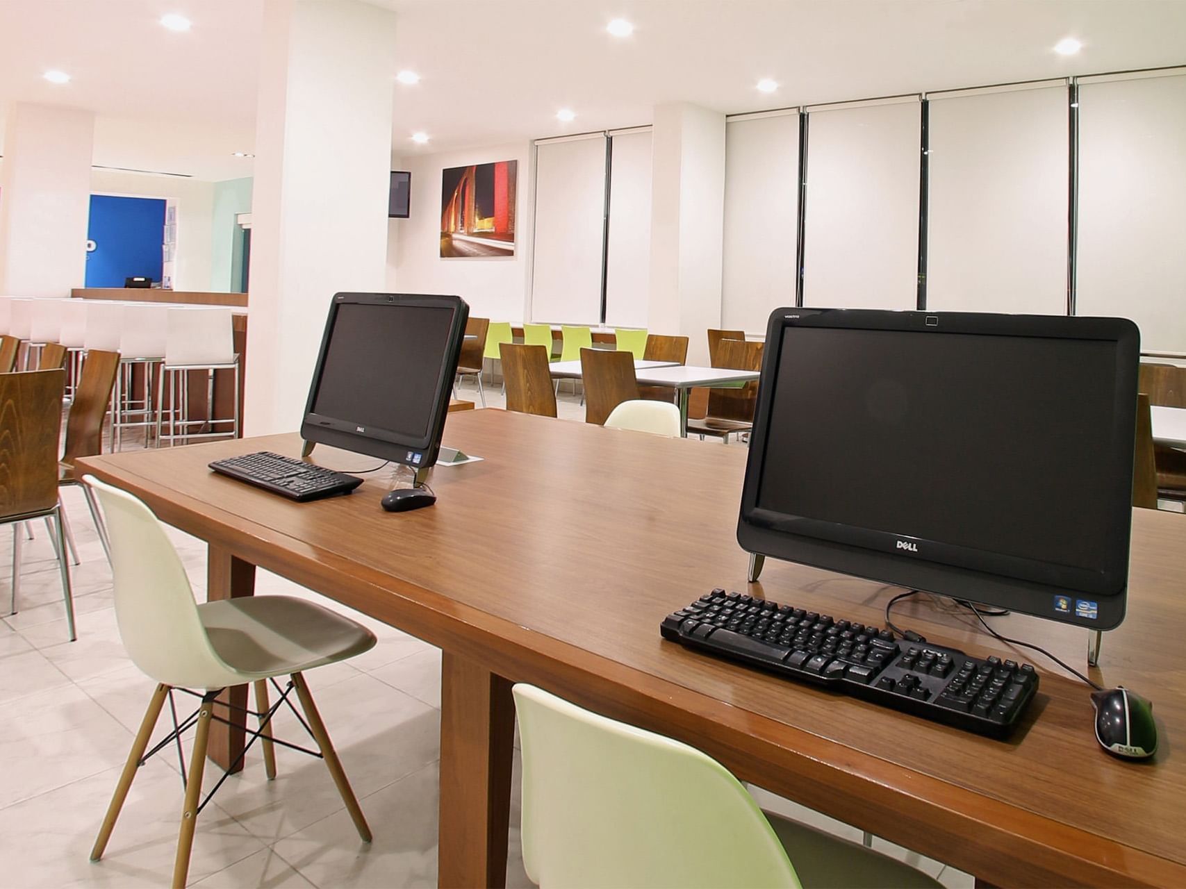 Close-up of workstations in the Business Center at One Hotels