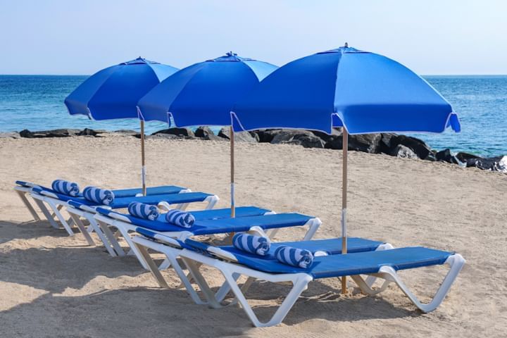 beach chairs and umbrellas on the beach