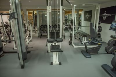 Interior of a fully-equipped gym area at Liebes Rot Flüh.