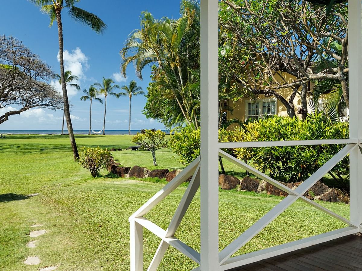 Stairs walking out to greenery and ocean view