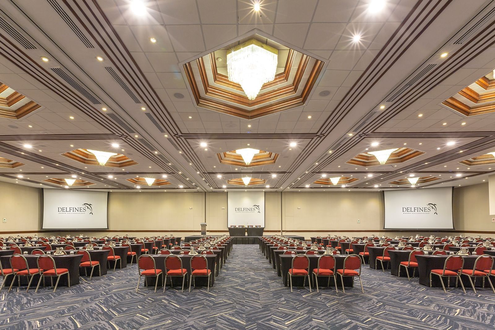 Event hall arranged for a meeting at Delfines Hotel