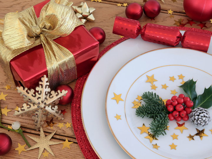 Christmas decorations on the dining table at Duxton Hotel Perth