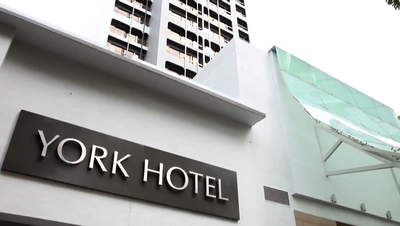 Close-up of the York Hotel Singapore Facade
