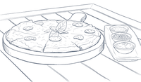 Illustration of a pizza with three small side dishes at Warwick Le Lagon - Vanuatu Port Vila