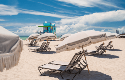 Guard house, Beach umbrellas & sunbeds at South Beach Hotel