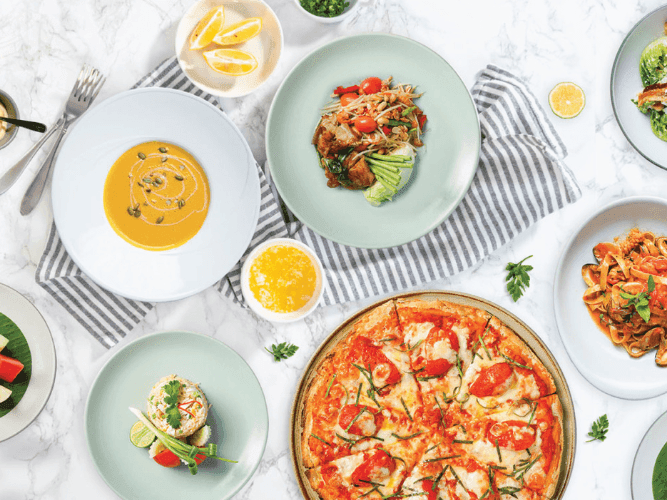 High-angle view of dishes served, Chatrium Hotels & Residences
