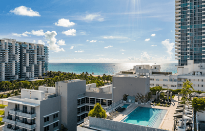 Aerial view of the hotel rooftop with pool at South Beach Hotel