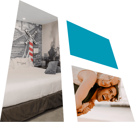 A collage of hotel amenities used at Home Hotels