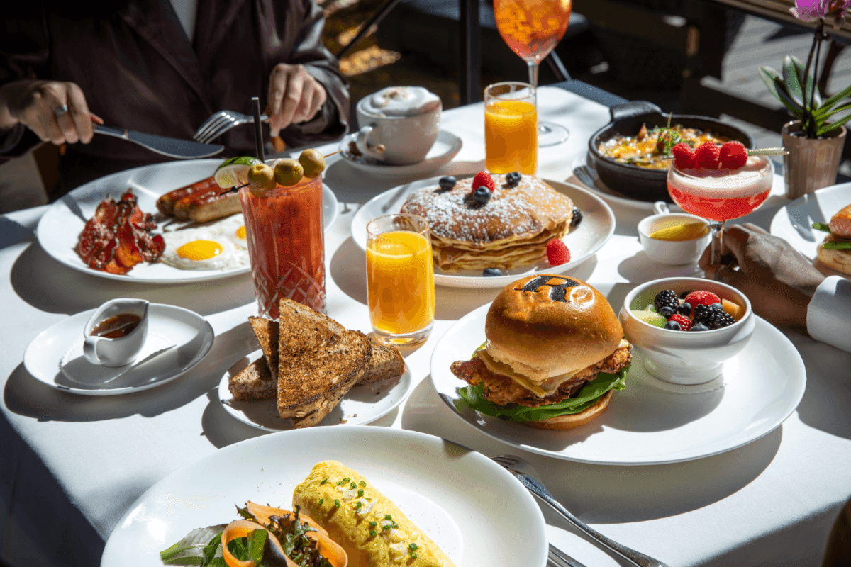 Served brunch on an outdoor table at The Townsend Hotel