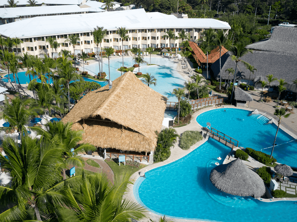 Aerial view of the Fiesta Resort with outdoor pools