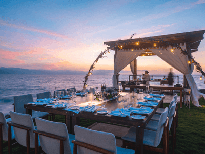 Romantic sunset dinner on terrace at Villa Premiere Hotel Boutique and Romantic Beach Resort Puerto Vallarta