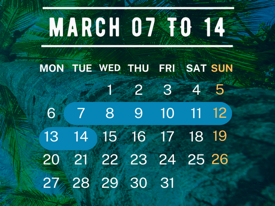 Calendar of March 7th - 14th at Playa Blanca Beach Resort